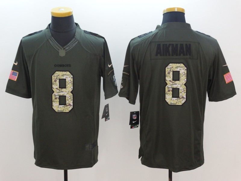 Men's Dallas Cowboys Troy Aikman #8 Army Green Jersey